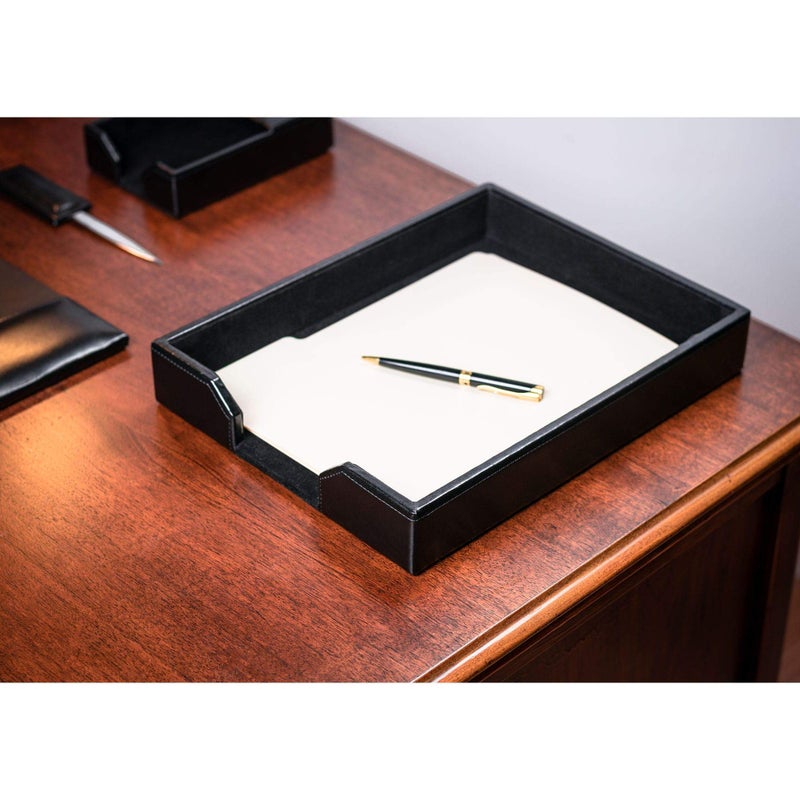 Dacasso Bonded Leather Desktop Tray Luxury Letter Holder & Paper Organizer for Desk, 13.5in x 10.5in x 2.13in, Black - Image 4